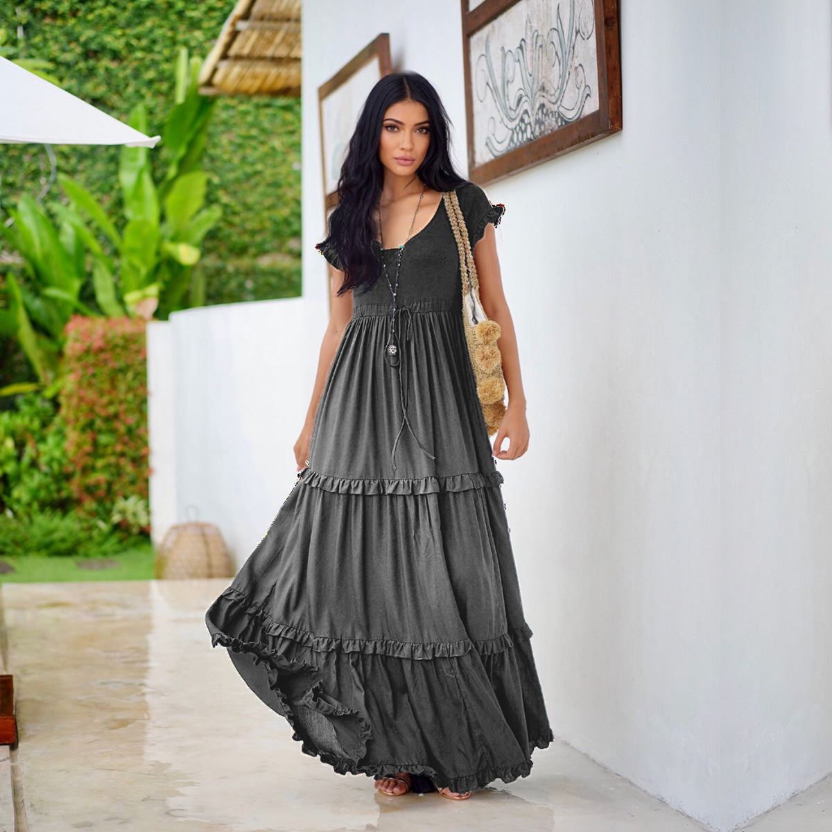 Roma Cottagecore Gypsy Tiered Sexy Maxi Dress - The Bohemian Closet