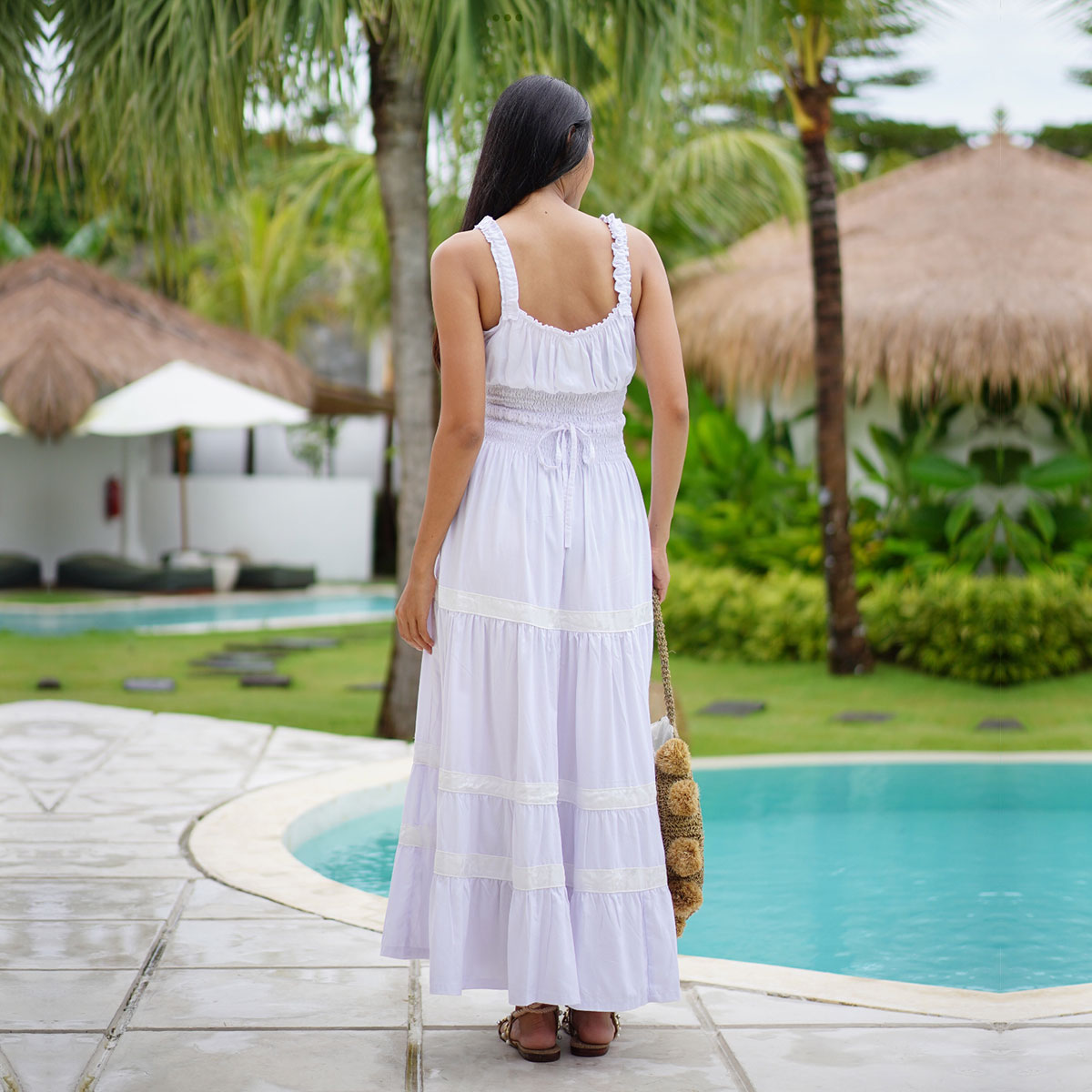 Lina Corset Dress Bohemian Cottagecore White Dress With Scarf Shawl Wrap - The Bohemian Closet