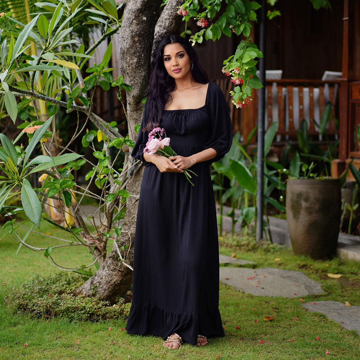 Itzayana Cottagecore Puffy 3/4 sleeve Bohemian Maxi Dress - The Bohemian Closet