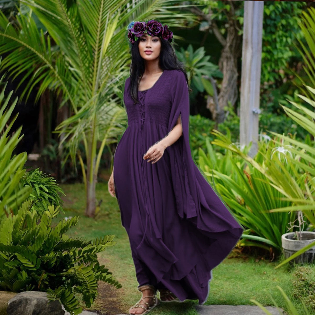 Keyla Renaissance Lace Up Smocked Goddess Maxi Dress - The Bohemian Closet