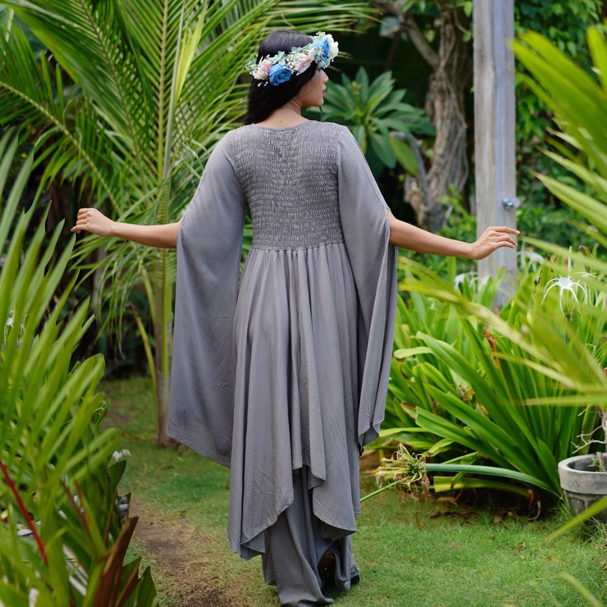 Keyla Renaissance Lace Up Smocked Goddess Maxi Dress - The Bohemian Closet