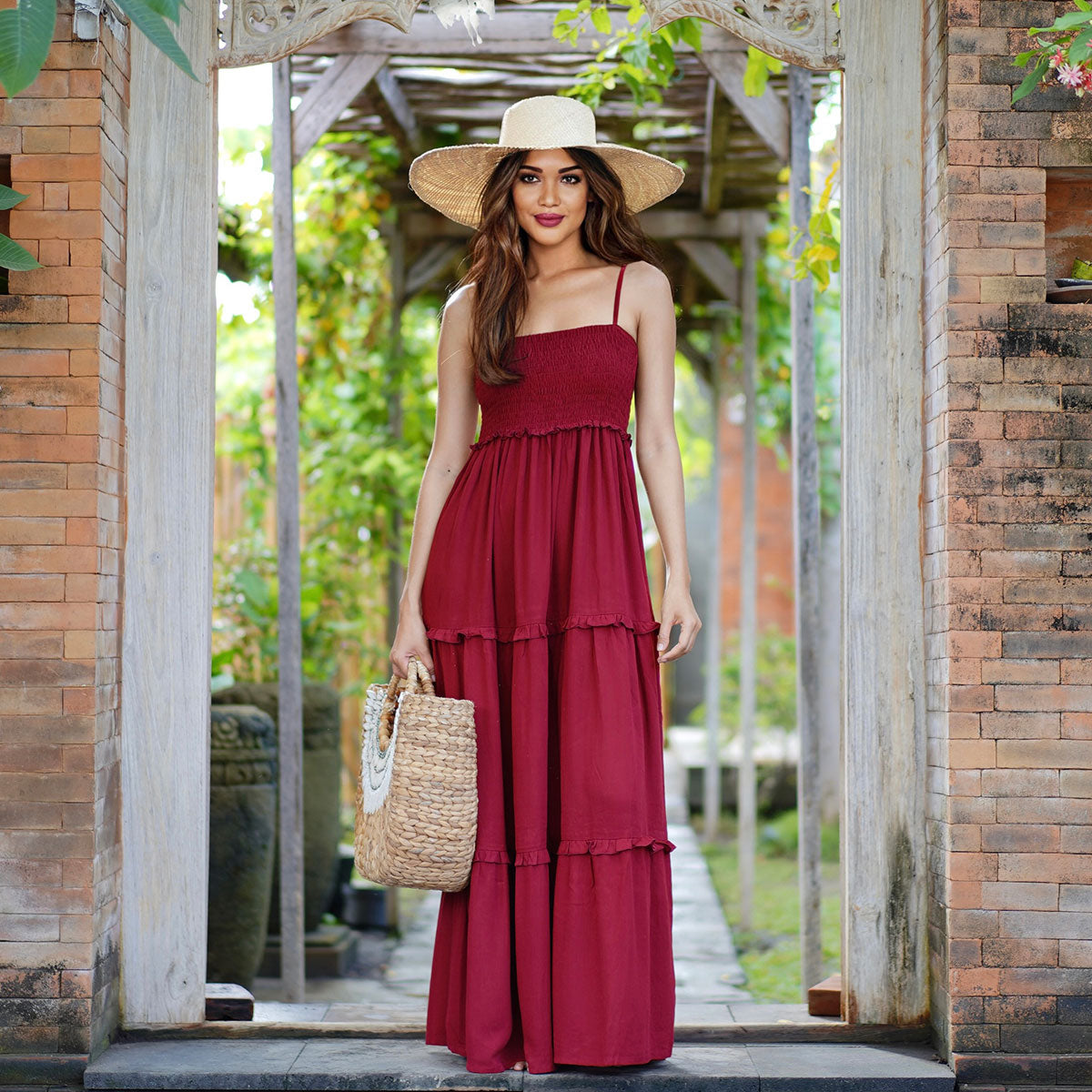 Azaria Elasticized Smocked Bodice Boho Maxi Dress - The Bohemian Closet