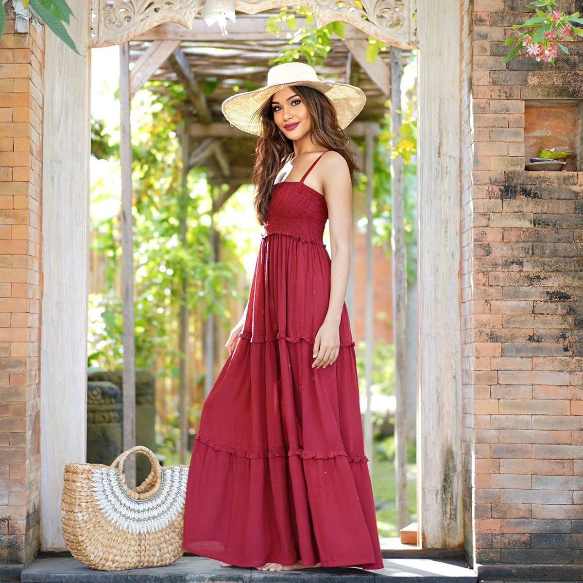 Azaria Elasticized Smocked Bodice Boho Maxi Dress - The Bohemian Closet