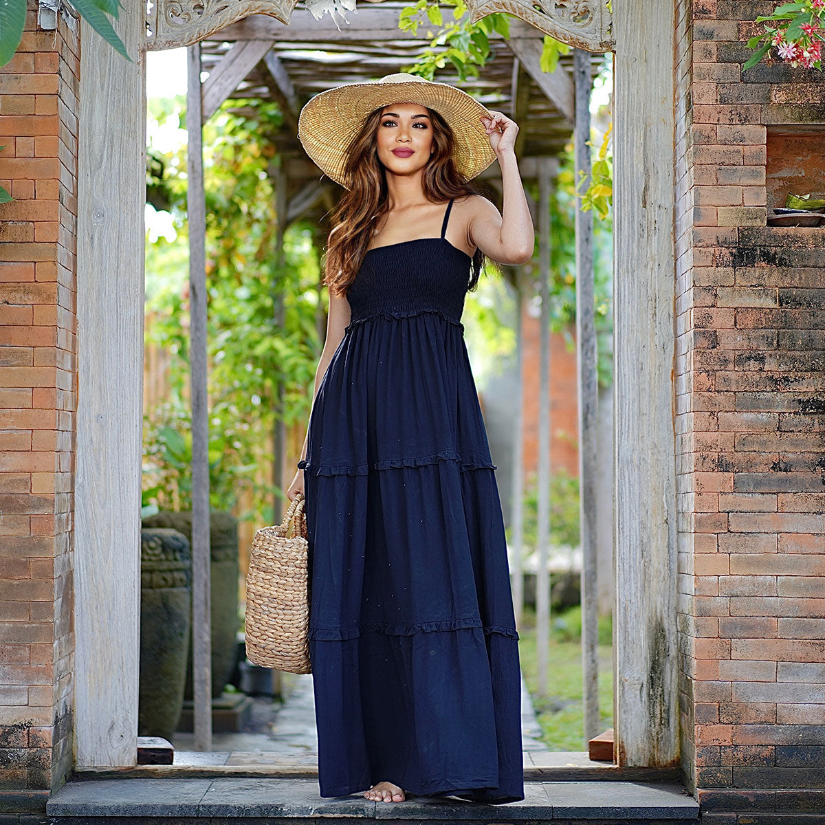 Azaria Elasticized Smocked Bodice Boho Maxi Dress - The Bohemian Closet