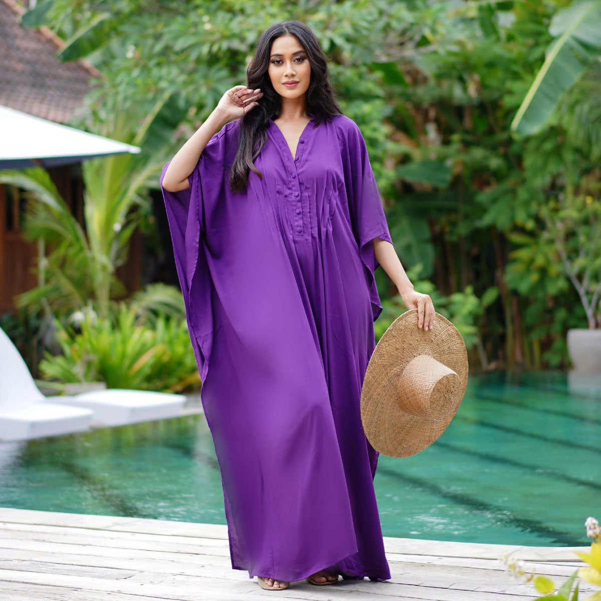 Jaylene Button Down Kaftan Maxi Dress - The Bohemian Closet
