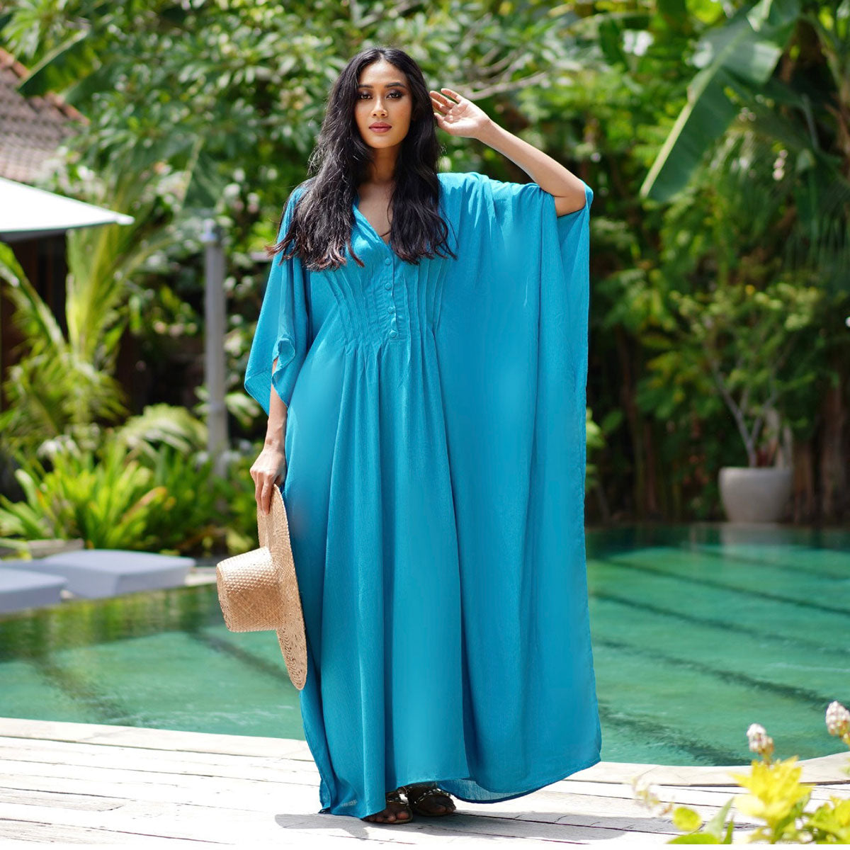 Jaylene Button Down Kaftan Maxi Dress - The Bohemian Closet