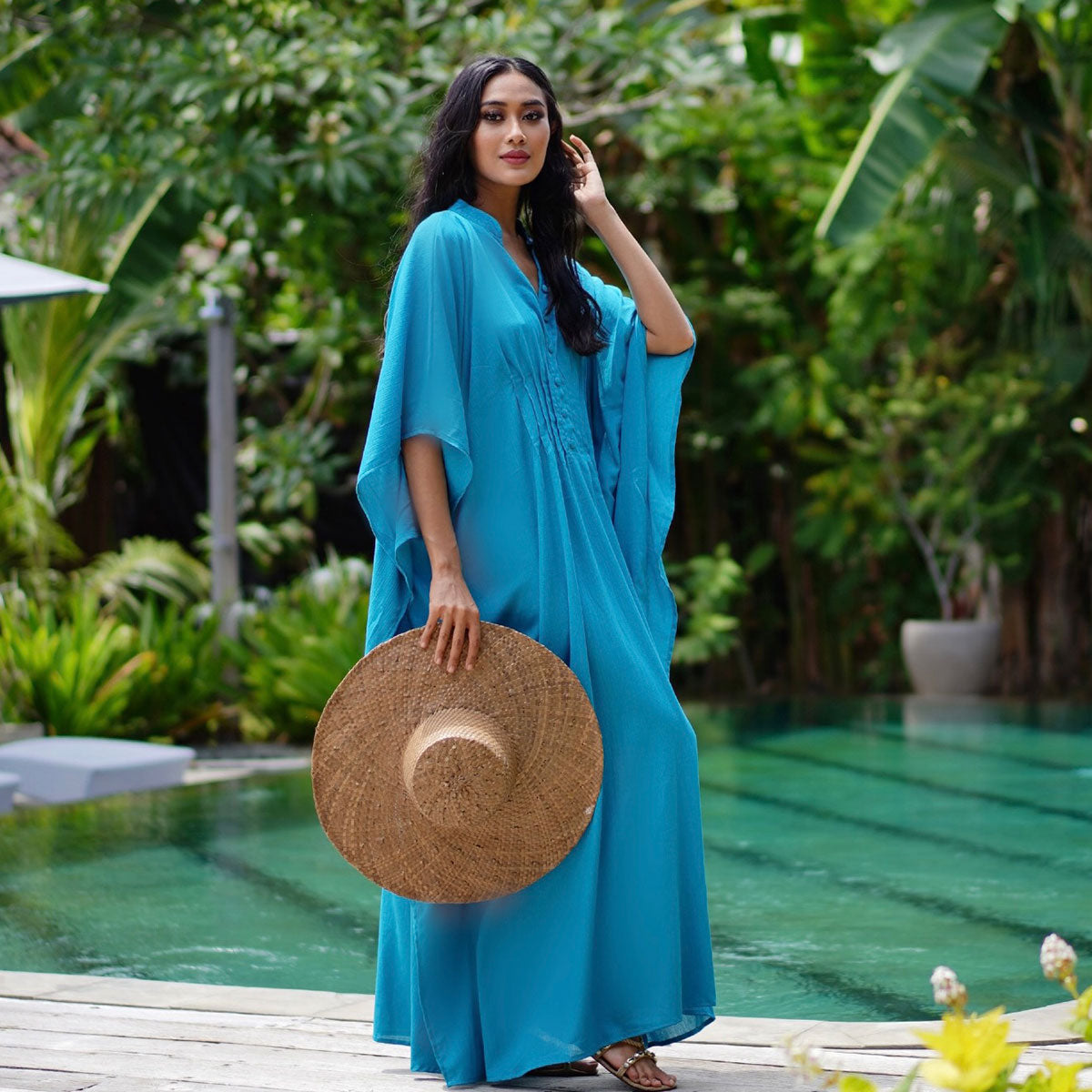 Jaylene Button Down Kaftan Maxi Dress - The Bohemian Closet