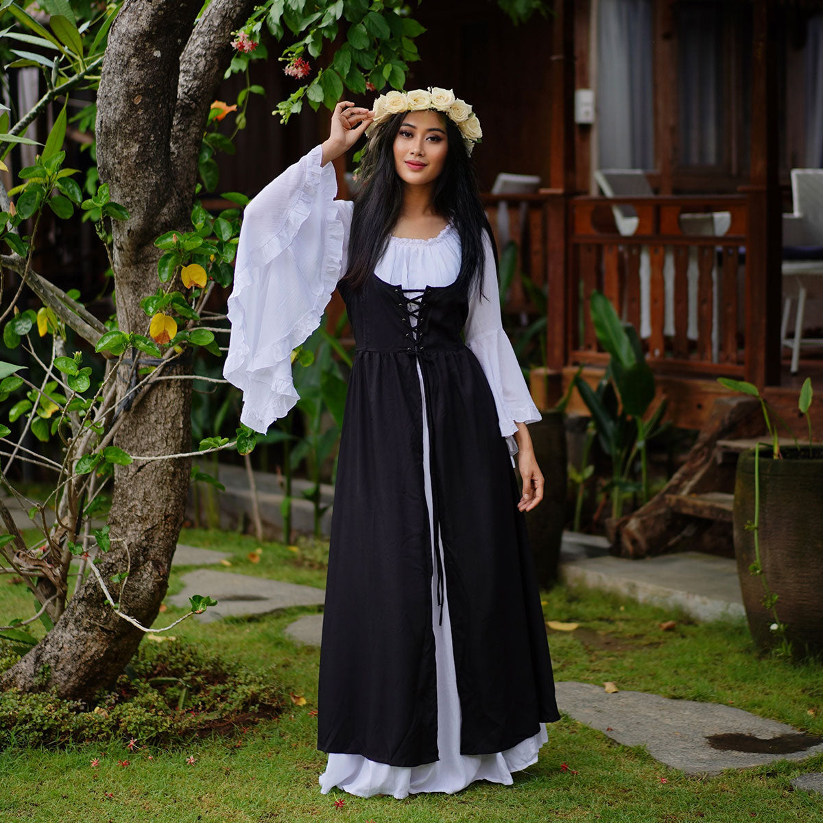 Sariah Corset Vest and Peasant Renaissance Dress - The Bohemian Closet