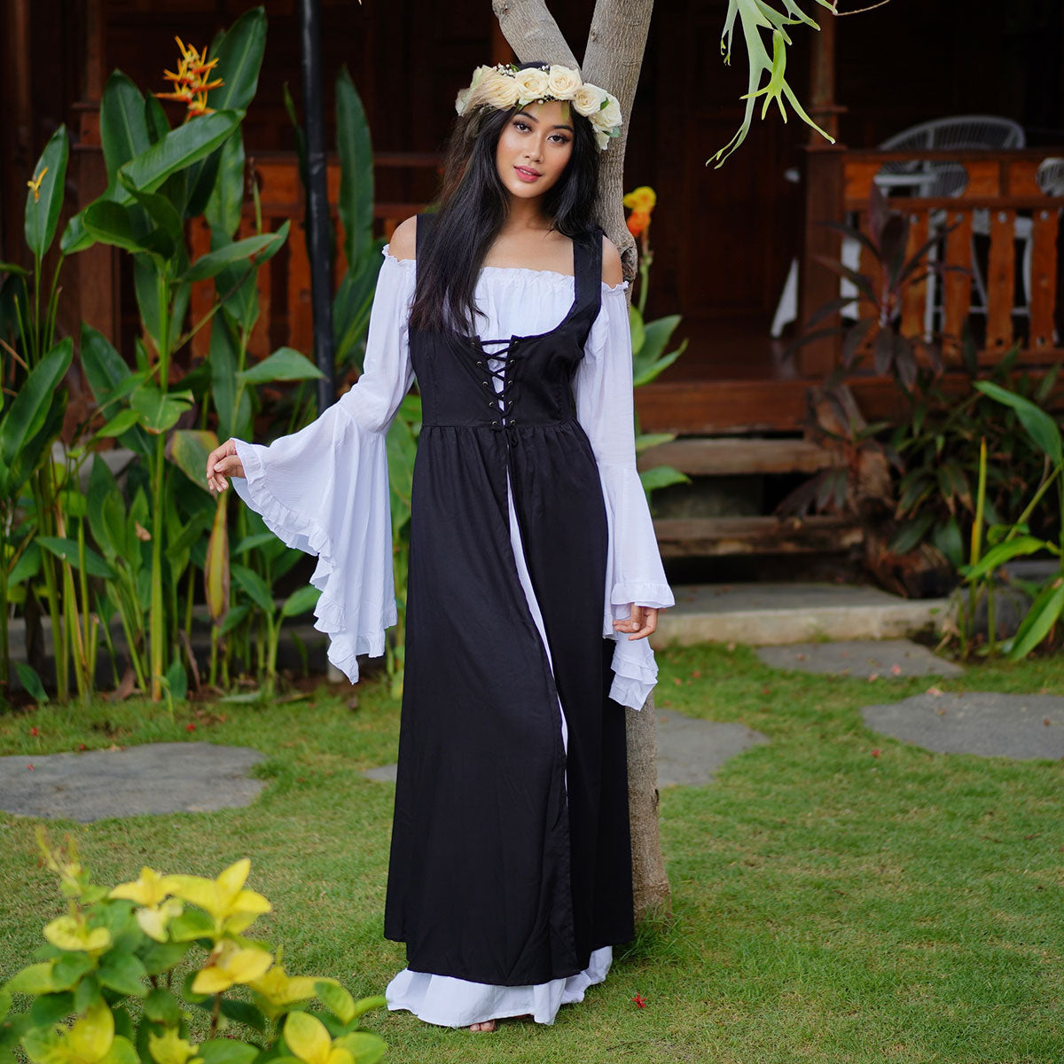 Sariah Corset Vest and Peasant Renaissance Dress - The Bohemian Closet