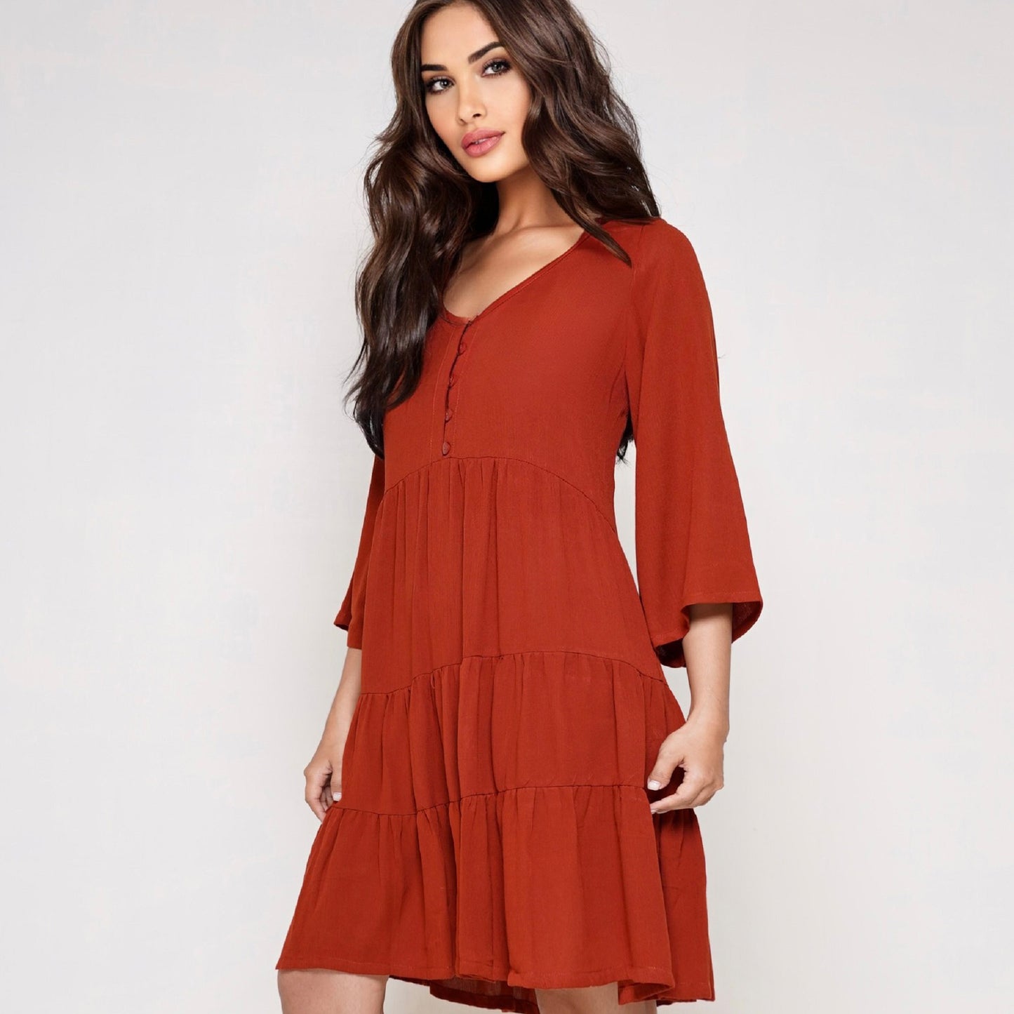 Alondra Bohemian 3/4 Bell Sleeve Baby Doll Short Dress - The Bohemian Closet