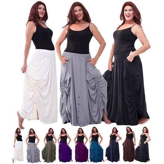 Boho Elastic Waist Pockets Maxi Skirt - The Bohemian Closet