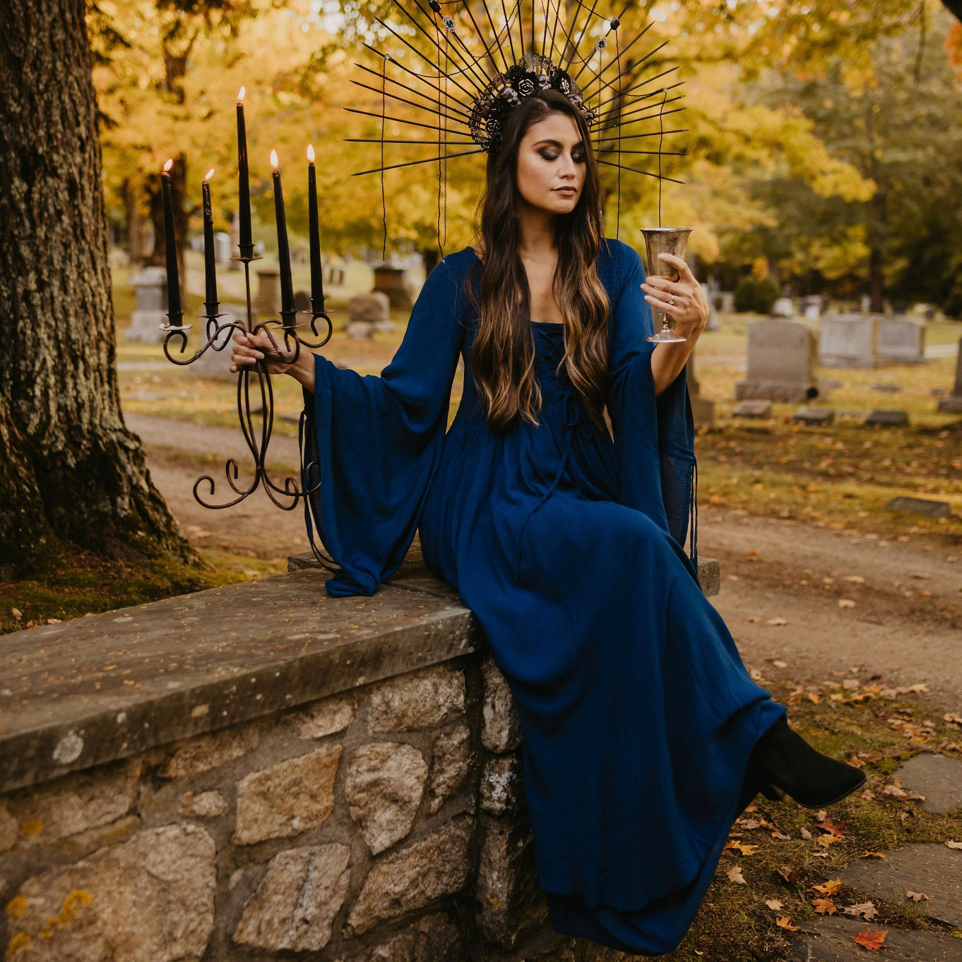Keyla Renaissance Lace Up Smocked Goddess Maxi Dress - The Bohemian Closet