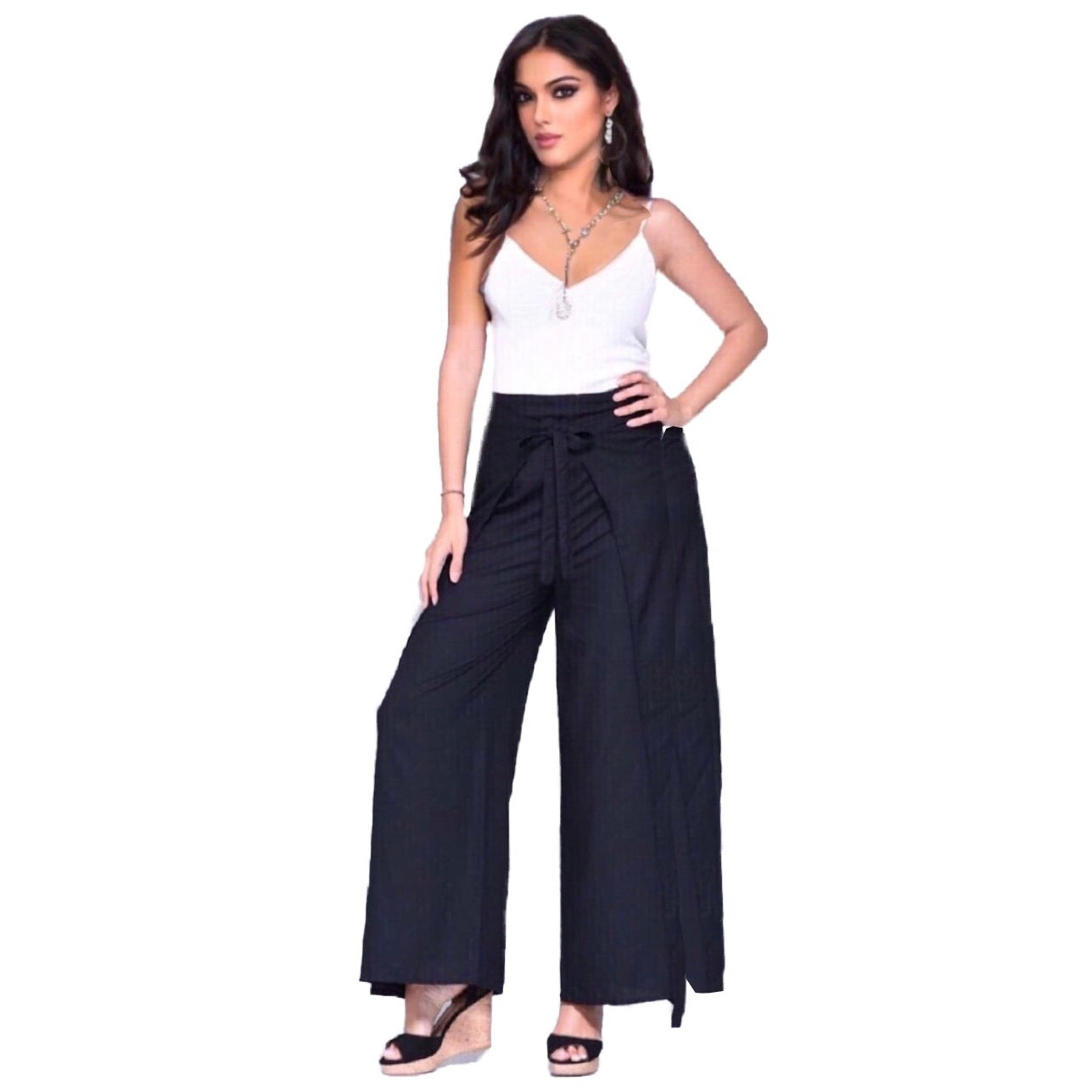 Nicole Wrap Tie Boho Palazzo Wide Leg Pant - The Bohemian Closet