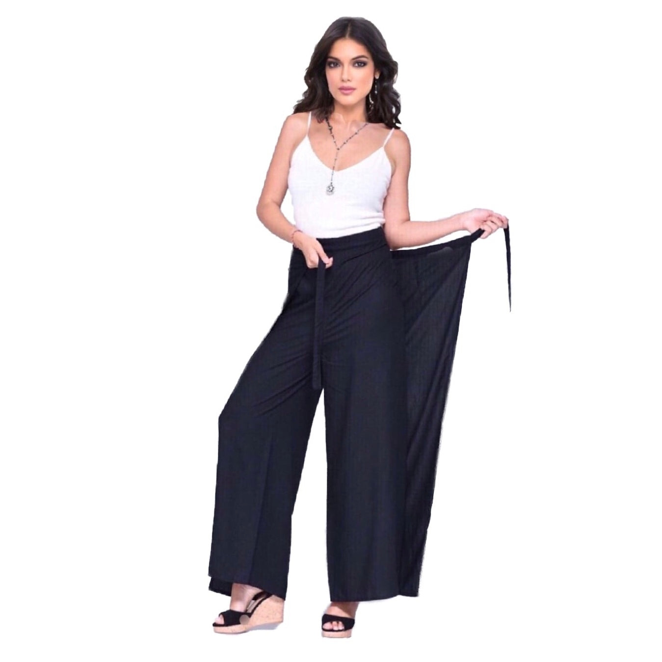 Nicole  Wrap Tie Boho Palazzo Wide Leg Pant - The Bohemian Closet