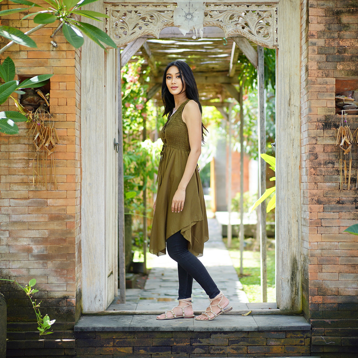 Micah Asymmetrical Lace-Up Boho Short Dress - The Bohemian Closet
