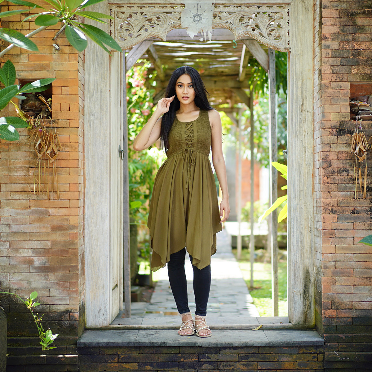 Micah Asymmetrical Lace-Up Boho Short Dress - The Bohemian Closet