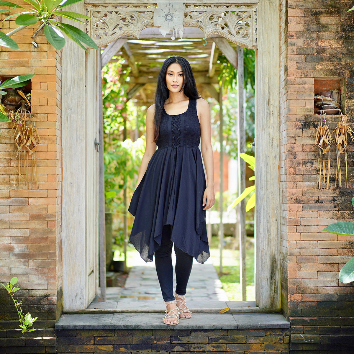 Micah Asymmetrical Lace-Up Boho Short Dress - The Bohemian Closet