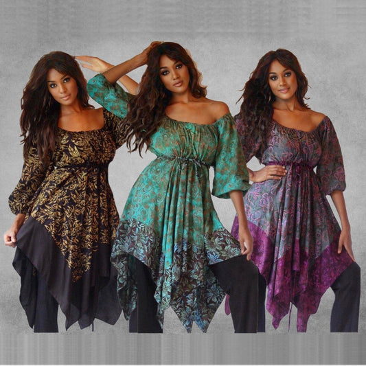 Billy Bohemian Peasant Blouse Art Batik Empire Waist Plus Size - The Bohemian Closet