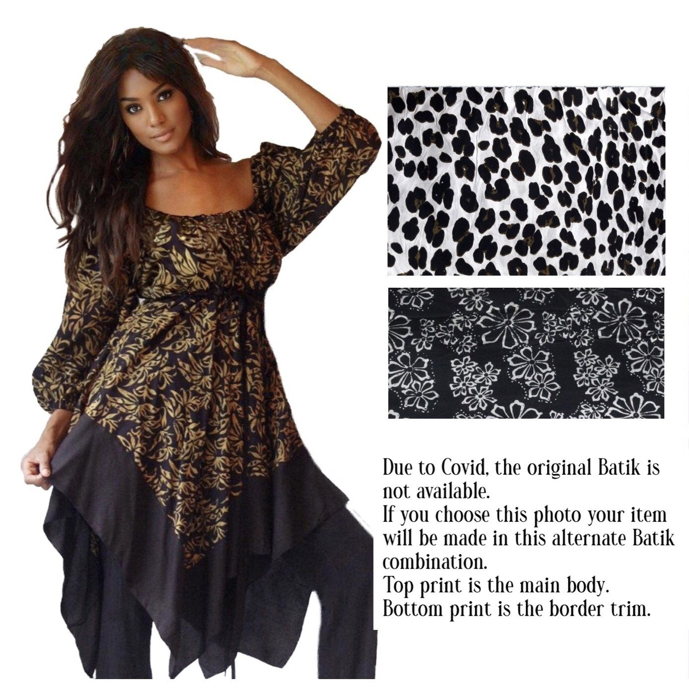 Billy Bohemian Peasant Blouse Art Batik Empire Waist Plus Size - The Bohemian Closet