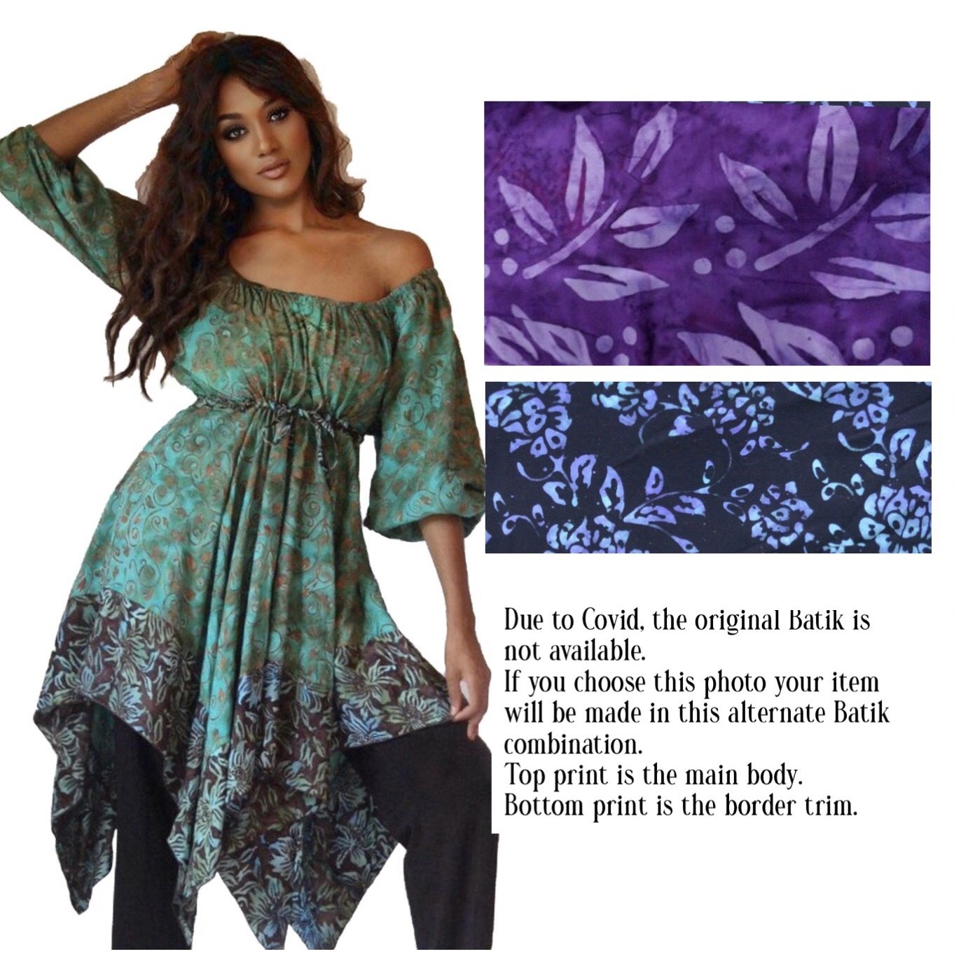Billy Bohemian Peasant Blouse Art Batik Empire Waist Plus Size - The Bohemian Closet