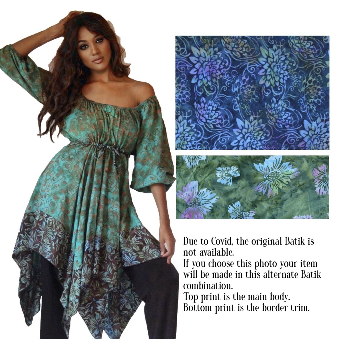 Billy Bohemian Peasant Blouse Art Batik Empire Waist Plus Size - The Bohemian Closet