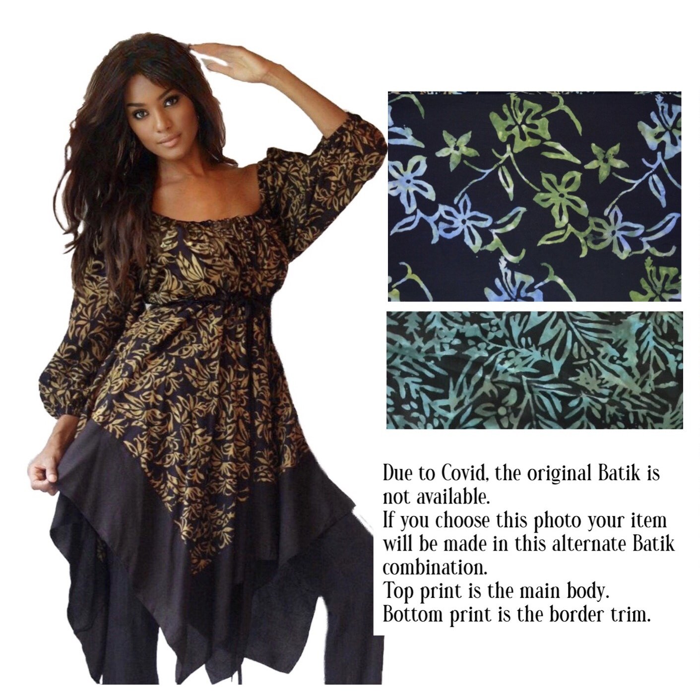 Billy Bohemian Peasant Blouse Art Batik Empire Waist Plus Size - The Bohemian Closet