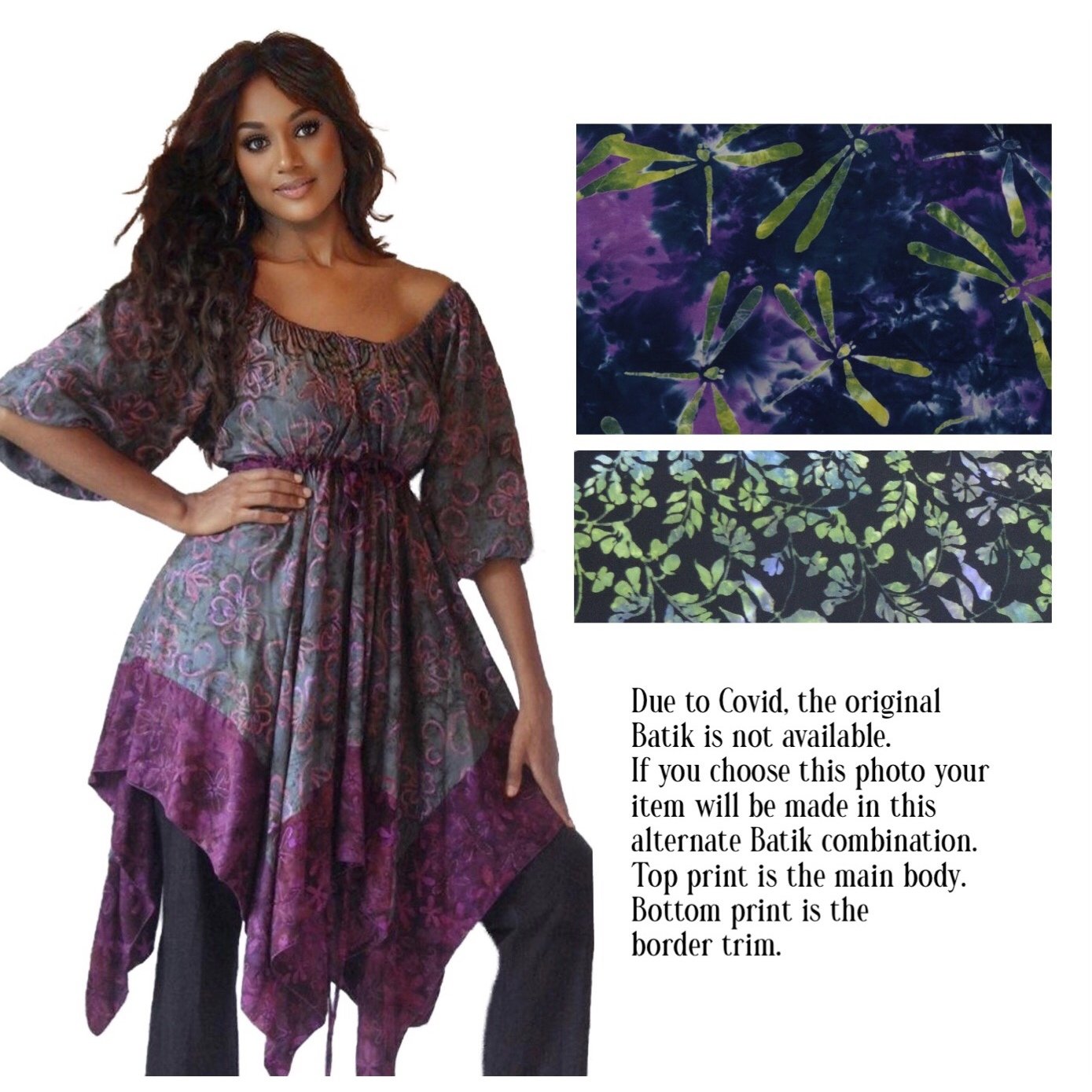 Billy Bohemian Peasant Blouse Art Batik Empire Waist Plus Size - The Bohemian Closet