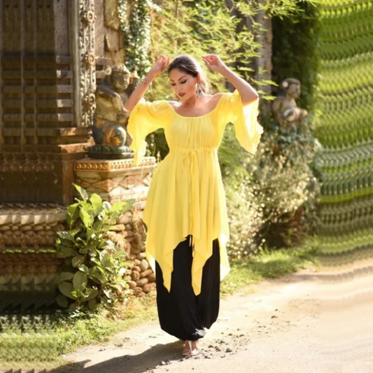 Lesley Asymmetrical Empire Waist Peasant Top Blouse - The Bohemian Closet