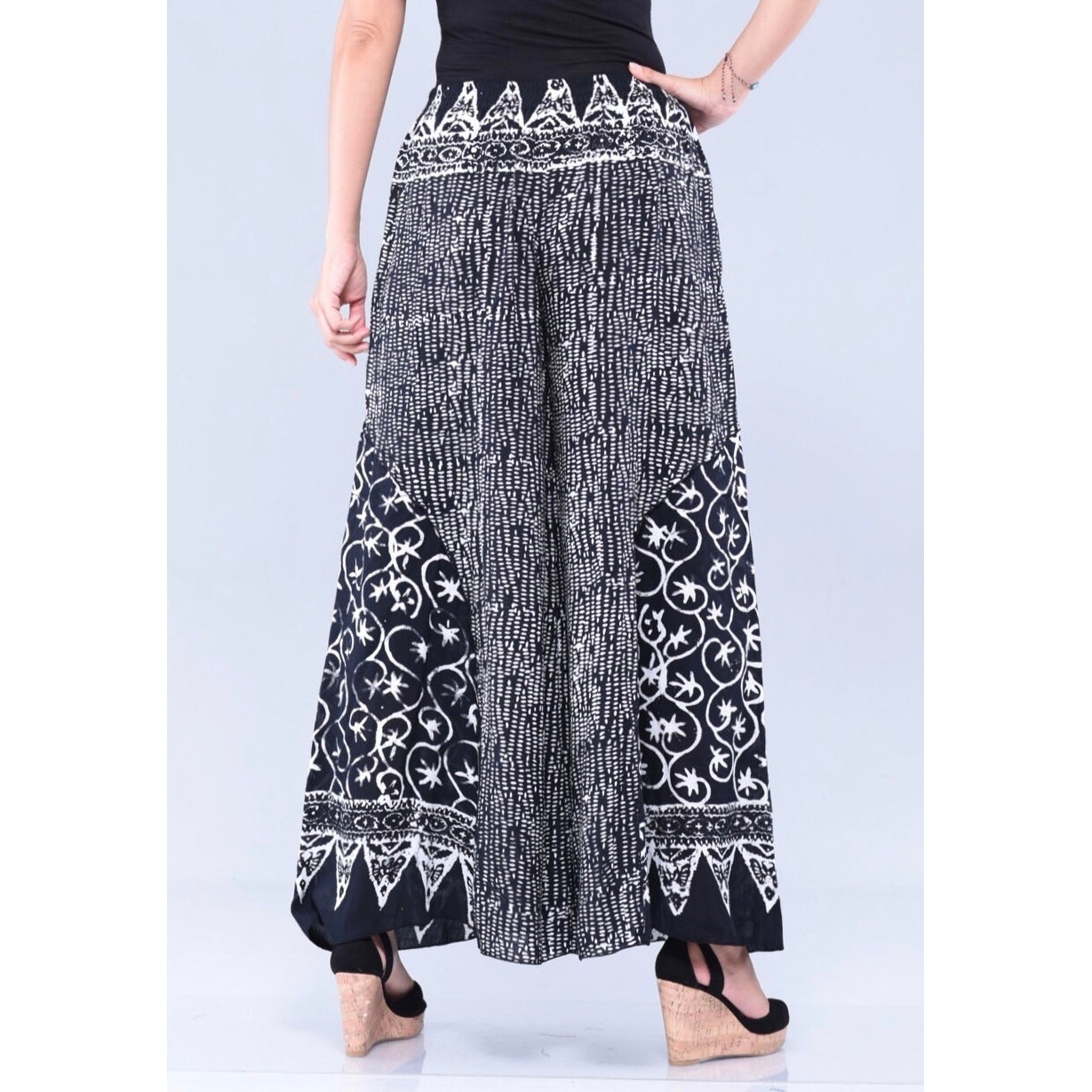 Catherine Gauzy Batik Wide Leg Boho Palazzo Gaucho Pant - The Bohemian Closet