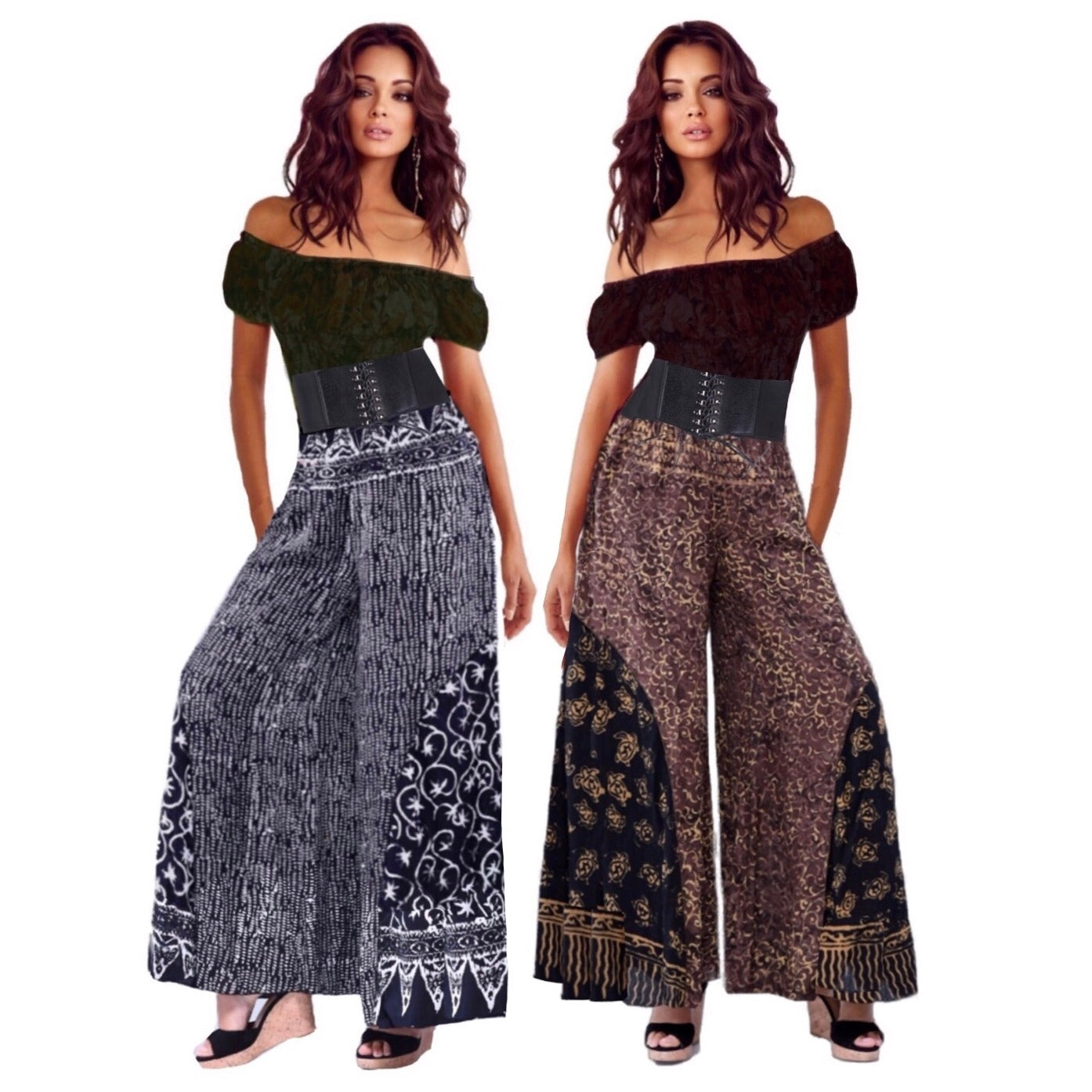 Catherine Gauzy Batik Wide Leg Boho Palazzo Gaucho Pant - The Bohemian Closet