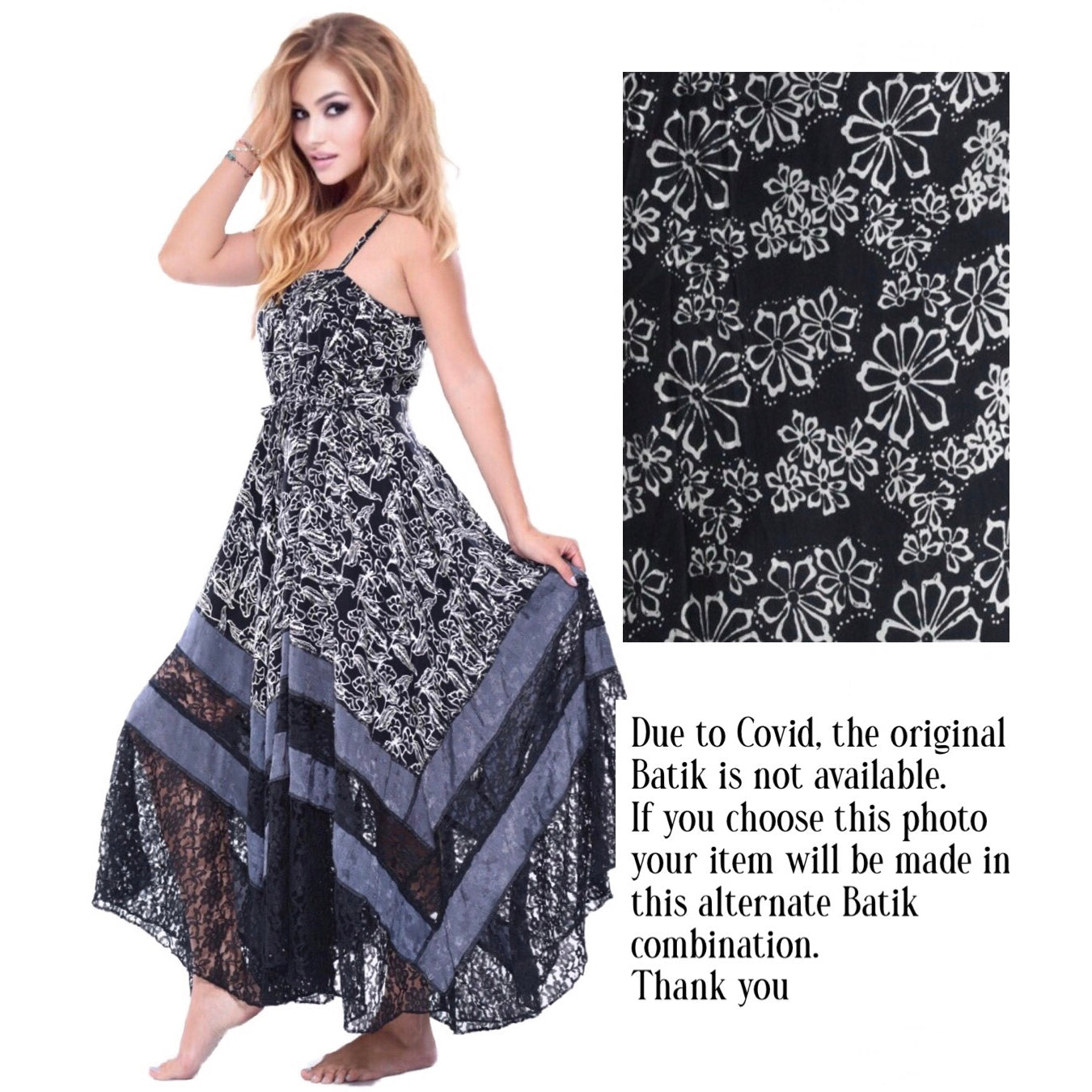 Ryleigh Beautiful Boho Batik Lace Maxi Dress - The Bohemian Closet