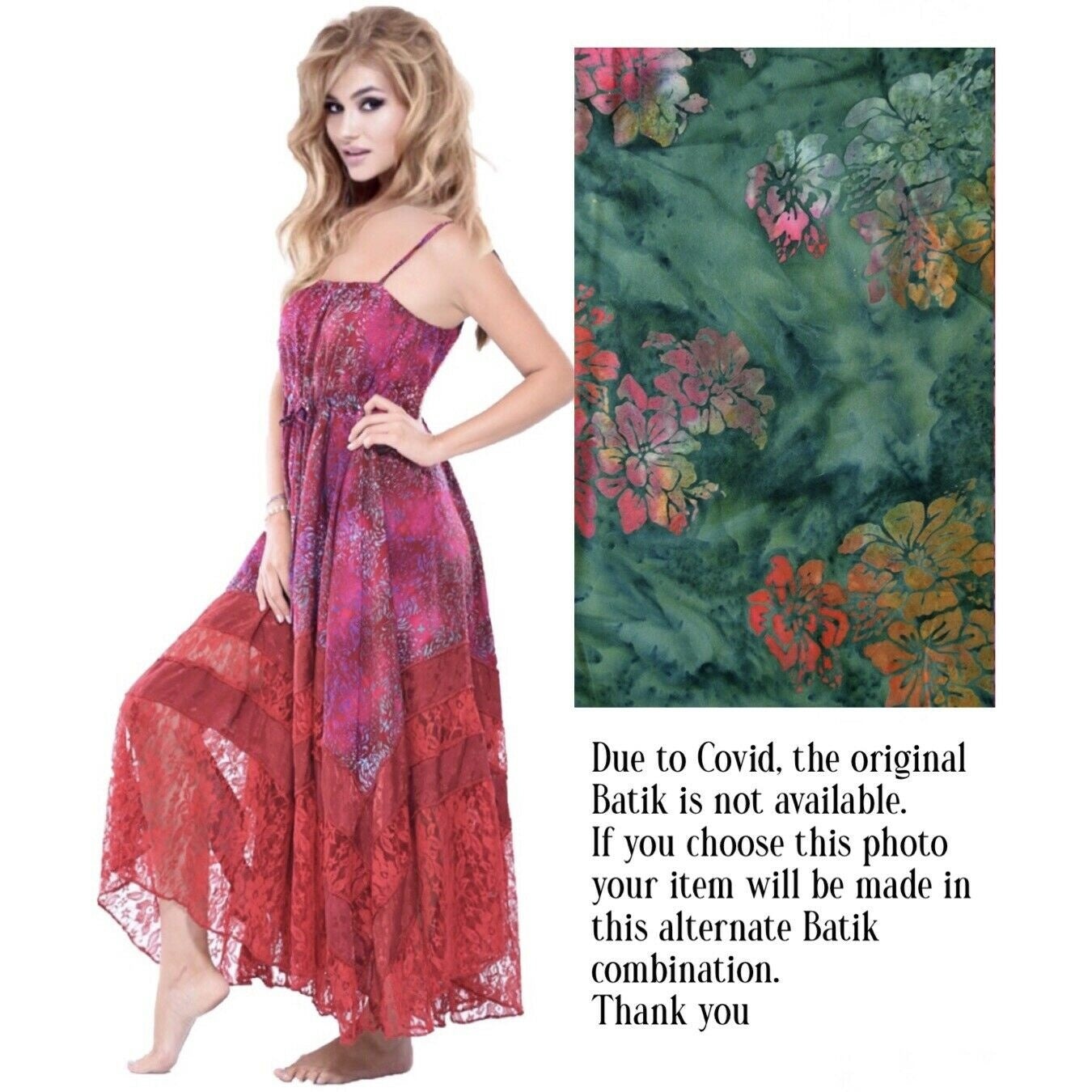 Ryleigh Beautiful Boho Batik Lace Maxi Dress - The Bohemian Closet