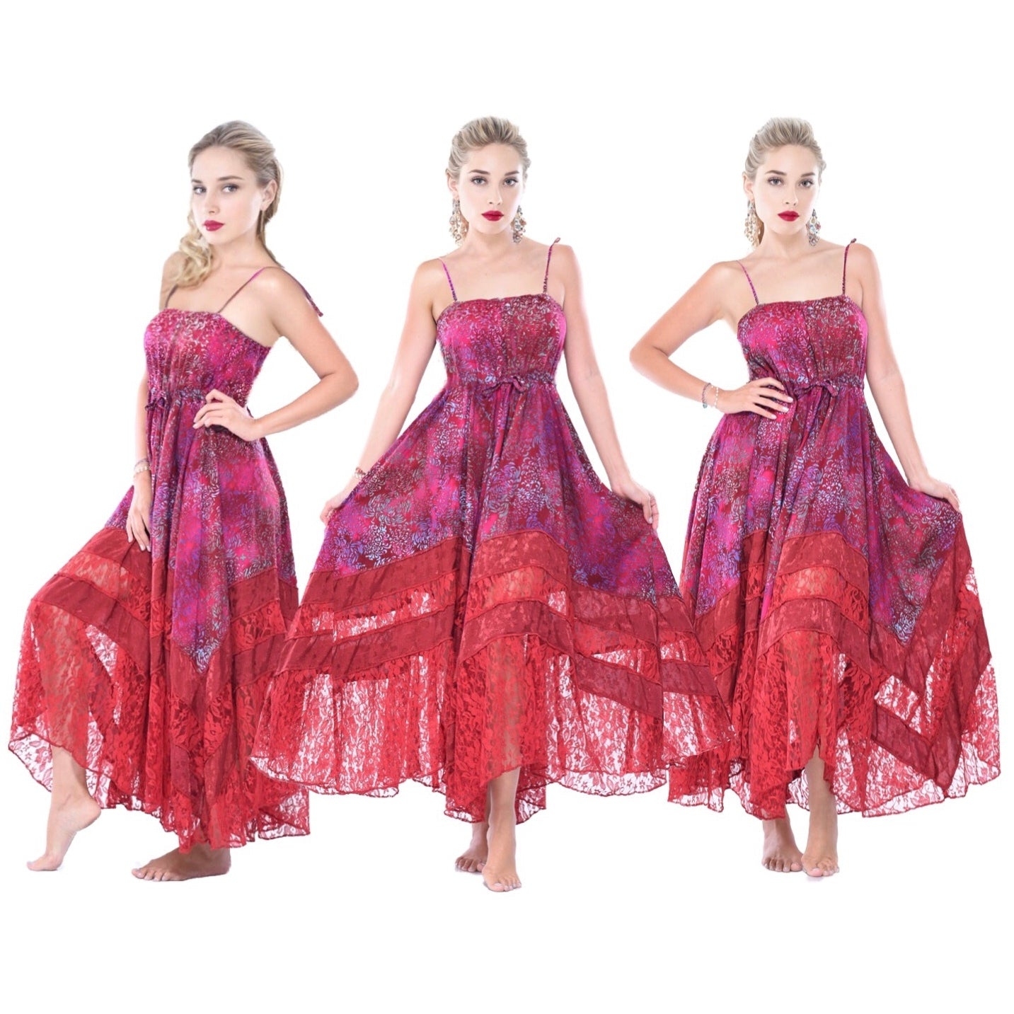 Ryleigh Beautiful Boho Batik Lace Maxi Dress - The Bohemian Closet