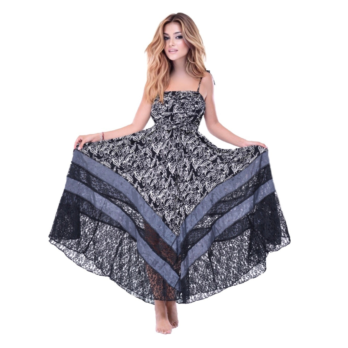 Ryleigh Beautiful Boho Batik Lace Maxi Dress - The Bohemian Closet