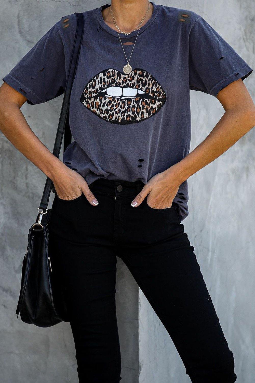 Scarlett Leopard Lip Cotton Tee - The Bohemian Closet