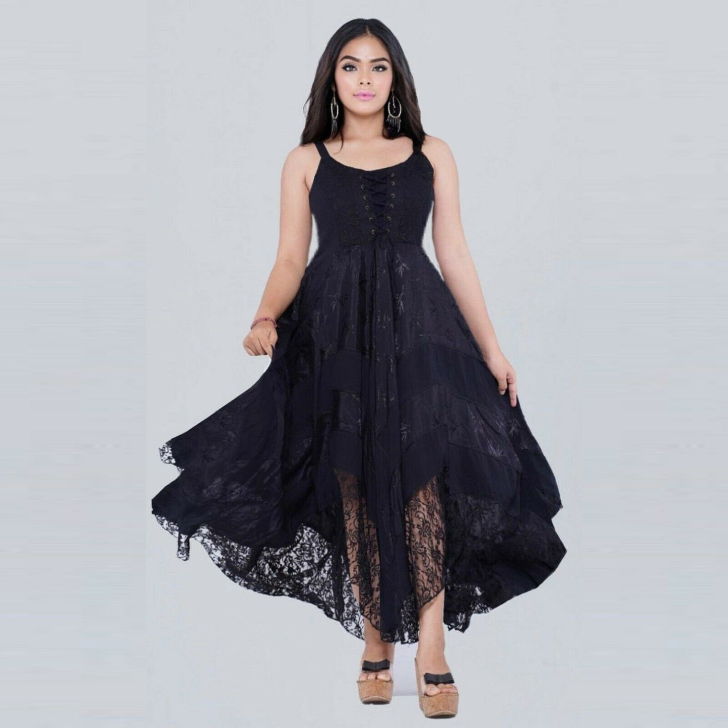 Ximena Victorian Adjustable Lacing Ties Flattering Maxi Dress - The Bohemian Closet