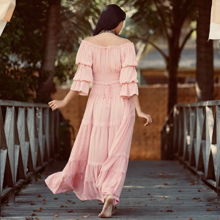 Nellie Cottagegoth Dress Cottagecore Maxi Peasant Mexican - The Bohemian Closet