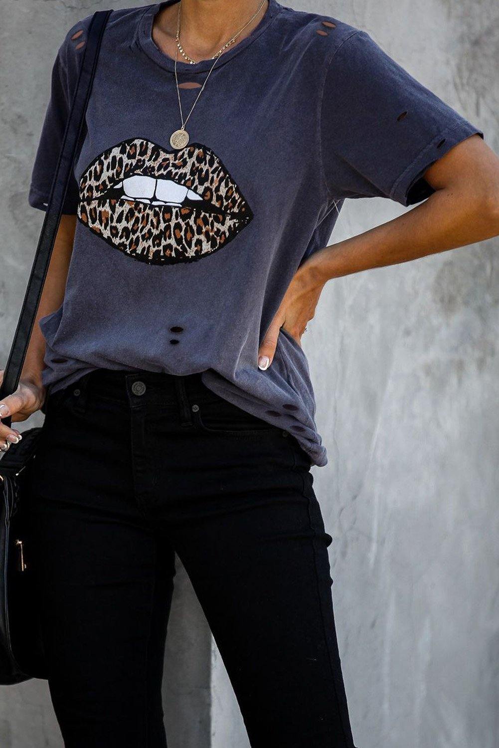 Scarlett Leopard Lip Cotton Tee - The Bohemian Closet
