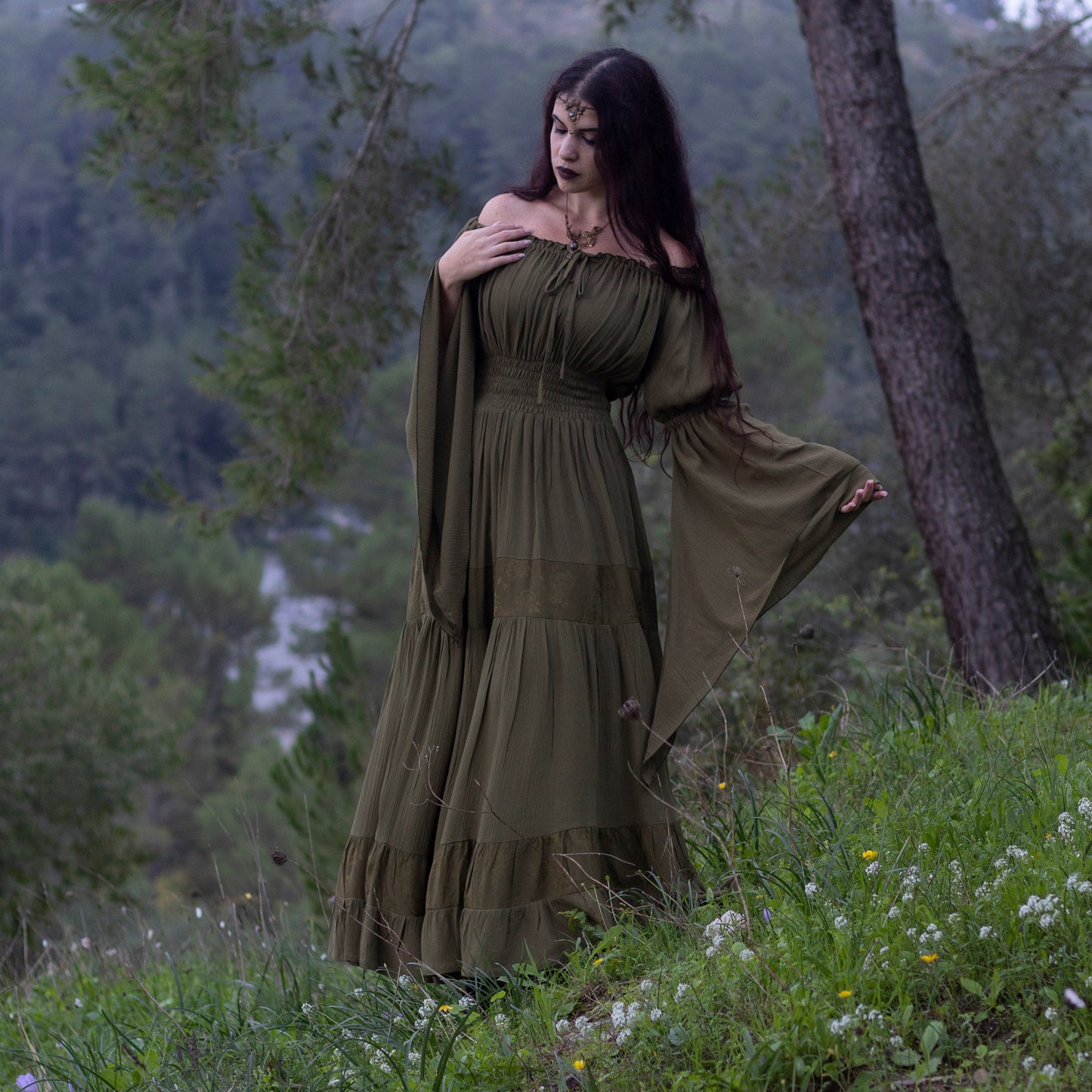 Elsa Renaissance Bell Sleeves Elasticized Waist Maxi Dress - The Bohemian Closet