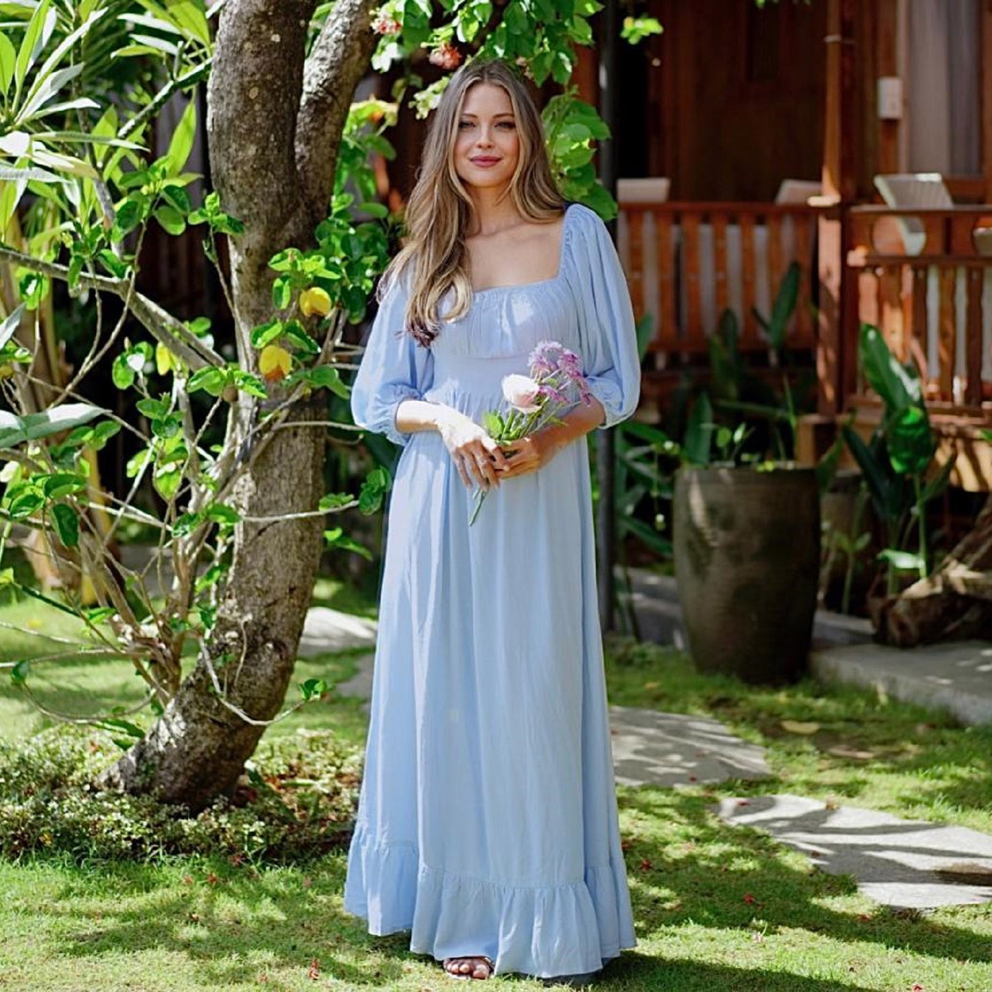 Itzayana Cottagecore Puffy 3/4 sleeve Bohemian Maxi Dress - The Bohemian Closet