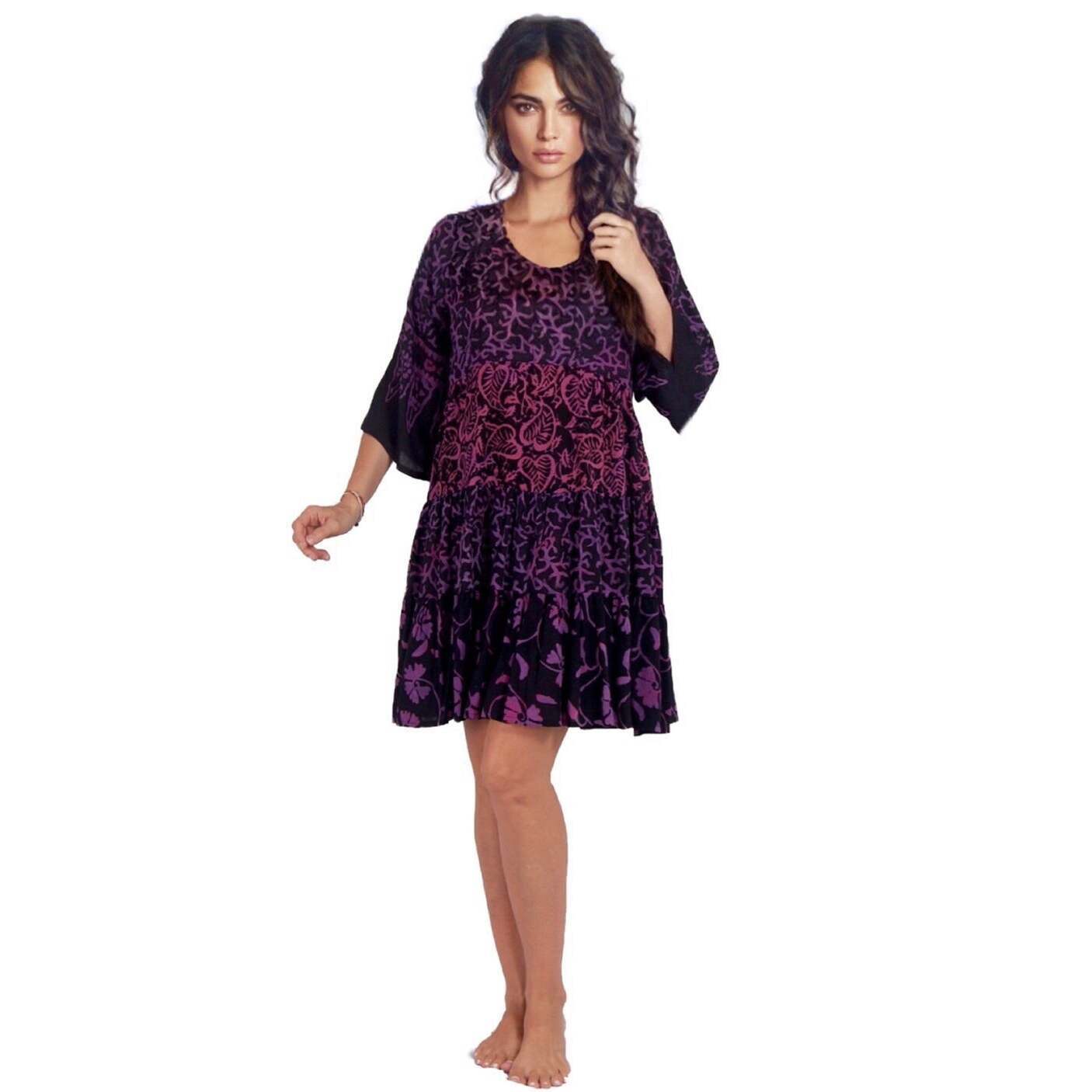 Kathryn Baby Doll Empire Tiers Batik Combination Boho Short Mini Dress - The Bohemian Closet