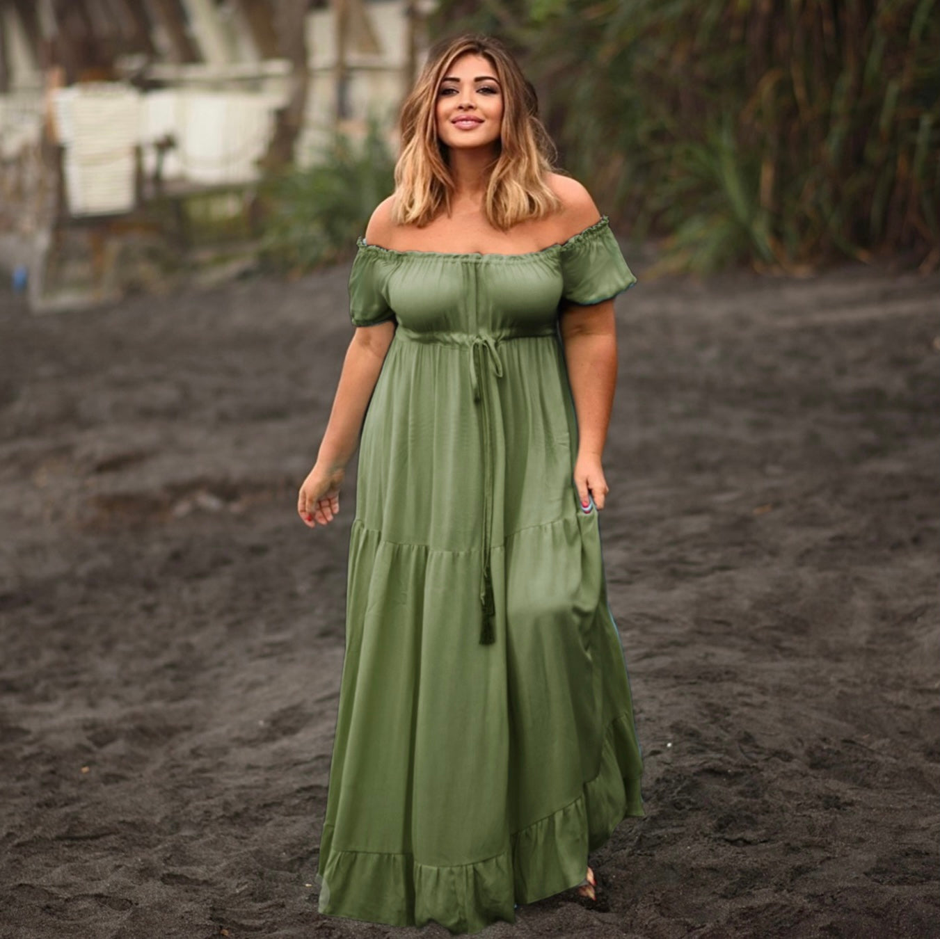 Nayeli Ruffled Short Sleeve Empire Waist Peasant Maxi Dress