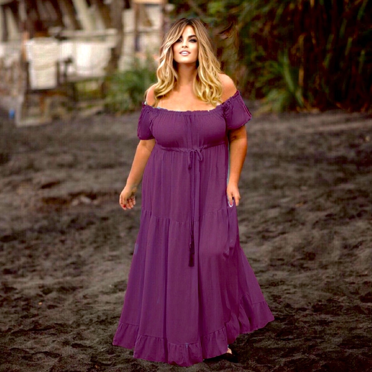 Nayeli Ruffled Short Sleeve Empire Waist Peasant Maxi Dress - The Bohemian Closet
