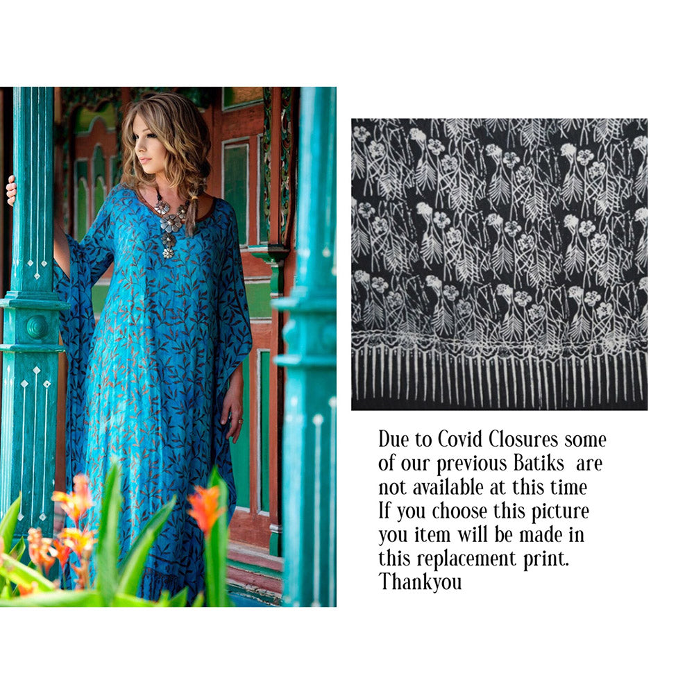 Vanessa Maxi Boho Dress Caftan – Gauzy Batik Figure Flattering - The Bohemian Closet