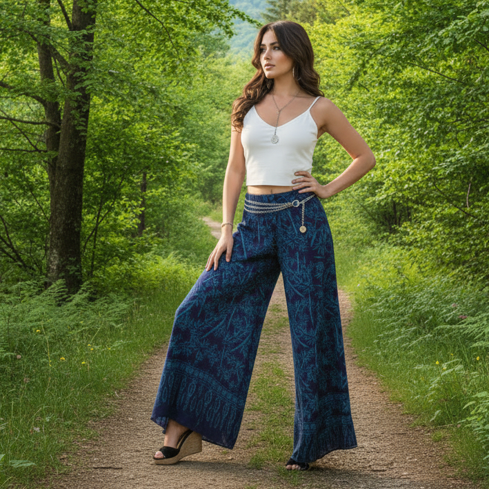 Gabriela Wide Leg Bali Batik Rayon Tiered Pants