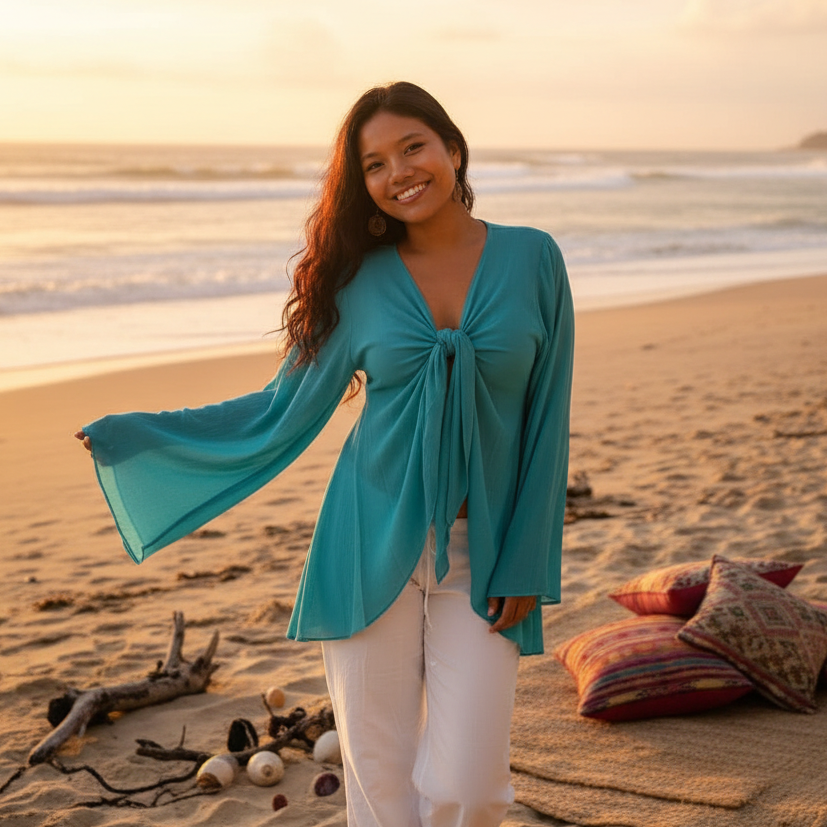 Kimberly Chic Tie Shrug Jacket or Blouse - The Bohemian Closet