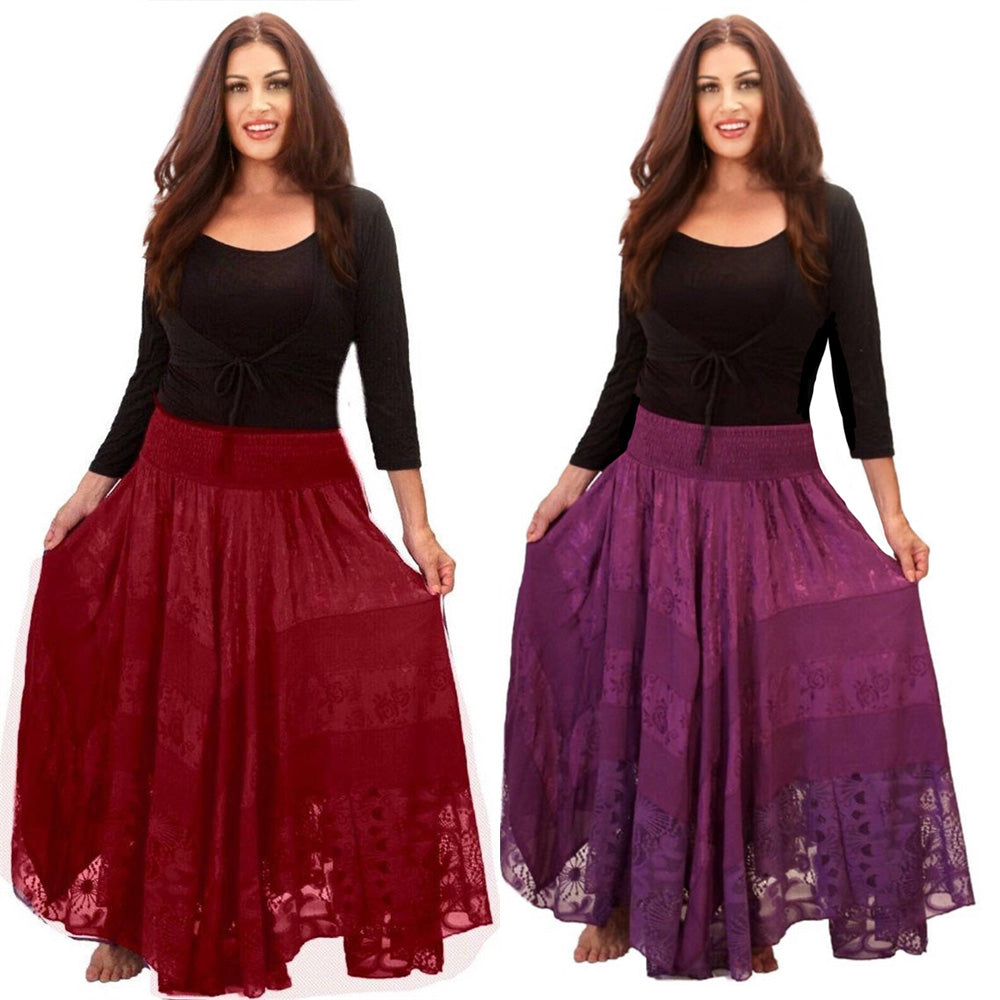 Thea Elastic Waist Satin Lace Maxi Skirt - The Bohemian Closet