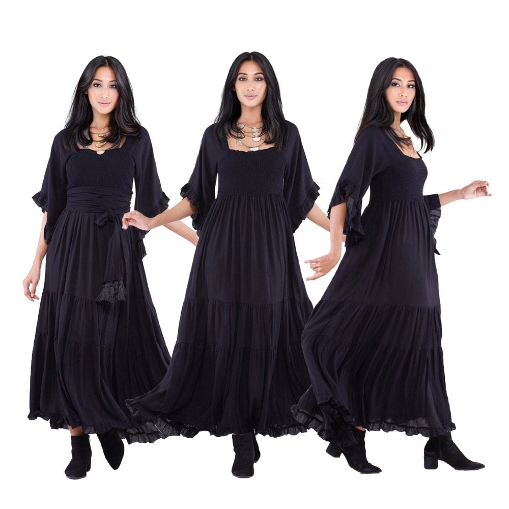 Jacqueline Smocked Gypsy Bell Sleeve Maxi Dress - The Bohemian Closet