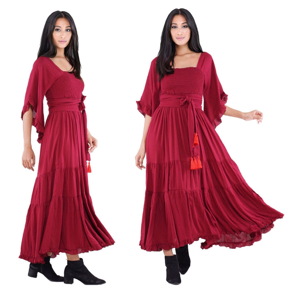 Jacqueline Smocked Gypsy Bell Sleeve Maxi Dress - The Bohemian Closet