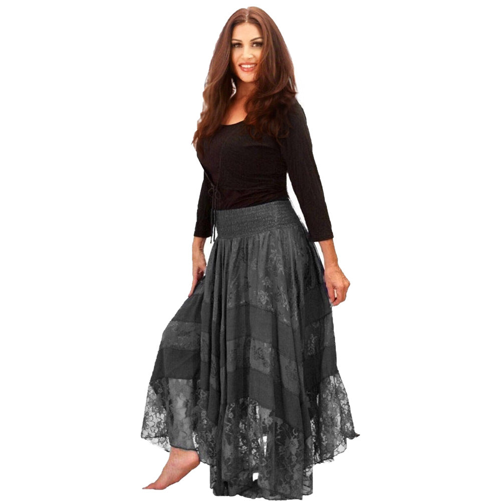 Thea Elastic Waist Satin Lace Maxi Skirt - The Bohemian Closet